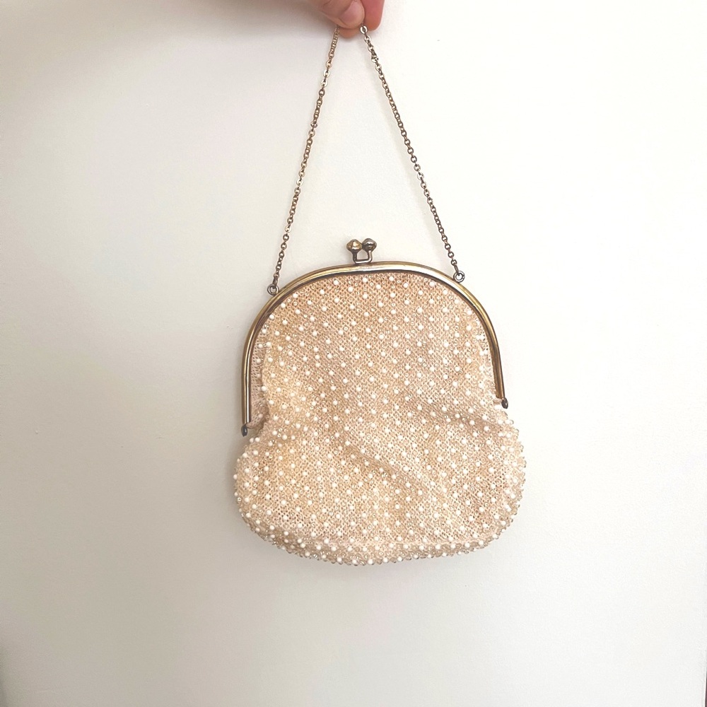 Vintage Corde Bead White Beaded Evening Bag